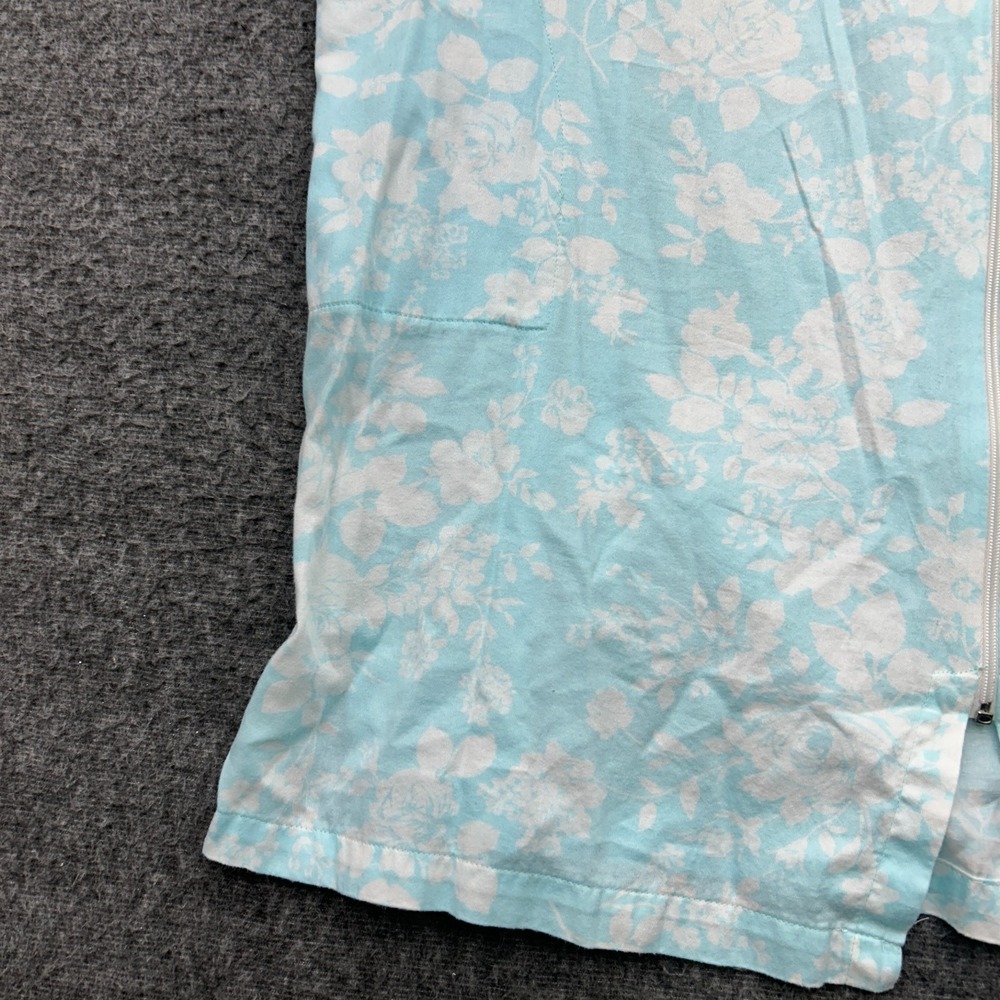 Miss Elaine Nightgown 2X Blue Floral Short Sleeve Gown Knee Length Zip Cotton - Picture 2 of 8
